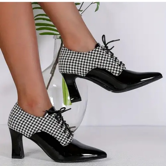houndstooth Witchy Oxford Heels – Size 42 - Picture 1 of 9